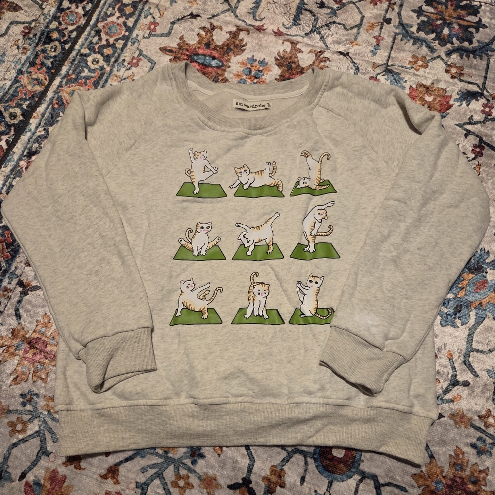 SM Wardrobe Cats Doing Yoga Light Gray Sweatshirt